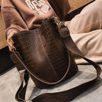 LadyShow.Store Blake Shoulder Bag in chocolate crocodile-embossed leather, stylish and versatile for everyday use.