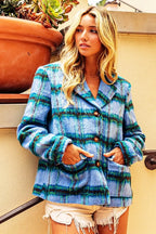 Shopimist BiBi Flap Pockets brushed vintage plaid jacket with front flap pockets and classic design, shown in the product image.