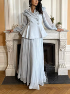 Shopimist frill lapel collar top with pleated skirt set, featuring a stylish blouse and matching skirt for a chic look.