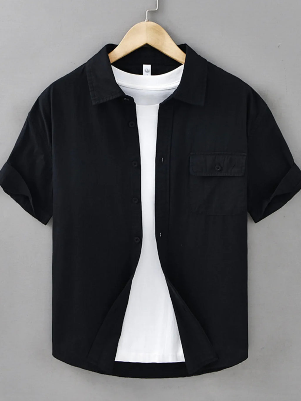Men's plus size button-up short sleeve shirt by Shopimist featuring a casual fit and breathable fabric, shown in a relaxed style.