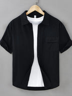 Men's plus size button-up short sleeve shirt by Shopimist featuring a casual fit and breathable fabric, shown in a relaxed style.