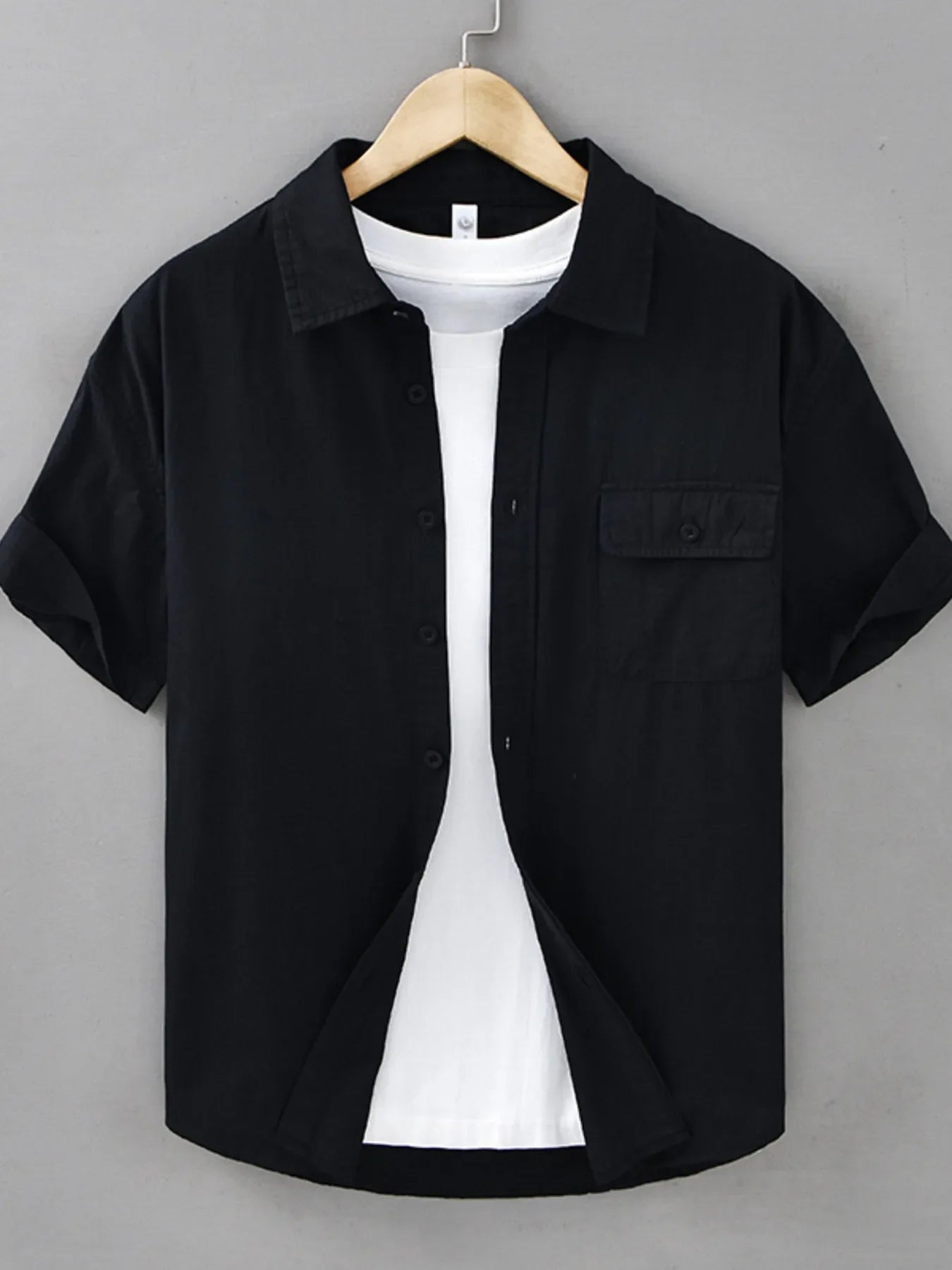 Men's plus size button-up short sleeve shirt by Shopimist featuring a casual fit and breathable fabric, shown in a relaxed style.
