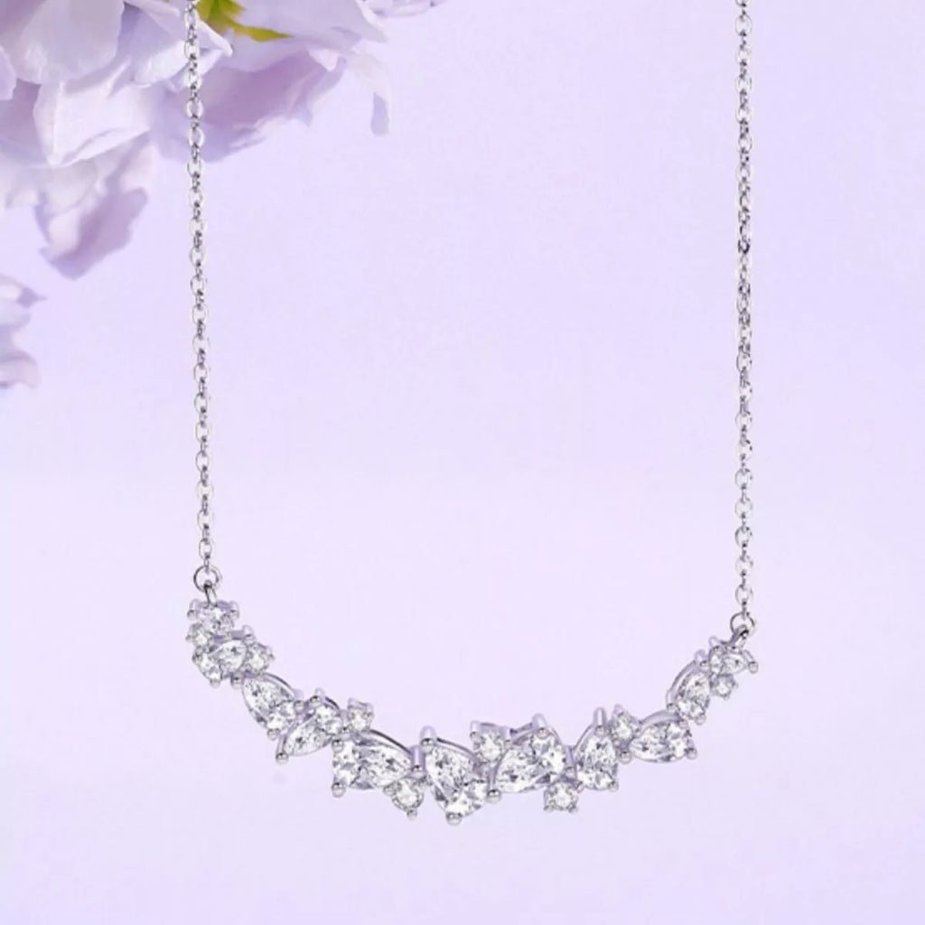 925 Sterling Silver Zircon Necklace with a delicate chain and sparkling zircon stones, showcasing elegant jewelry design.