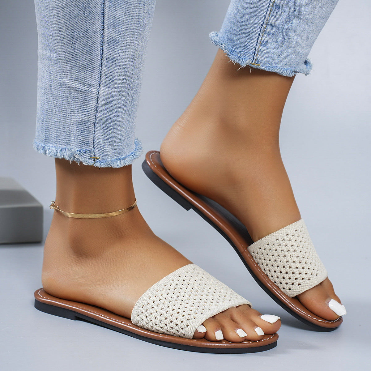 Plush Fashion Hub breathable hollow-out open toe sandals with stylish cutouts and comfortable design for warm weather.