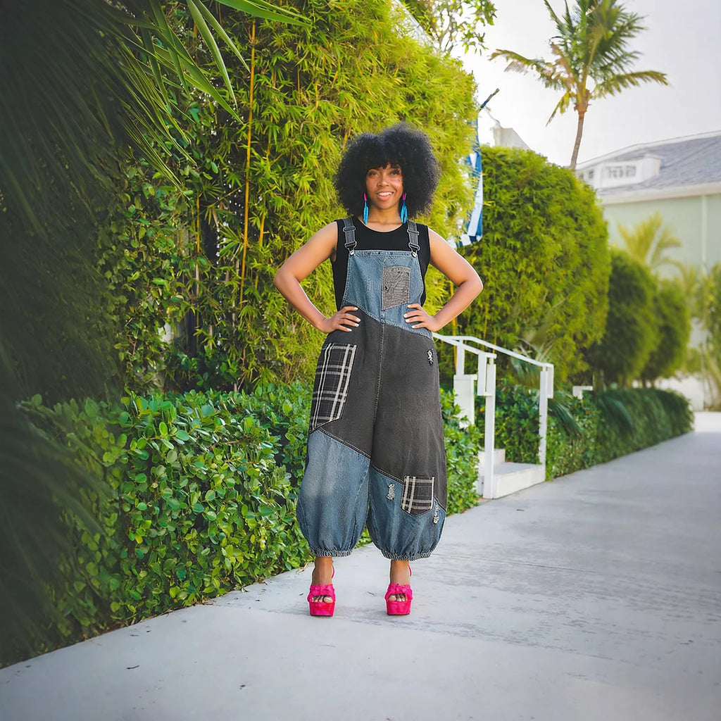 Ripped Patchwork High-Waisted Denim Overalls