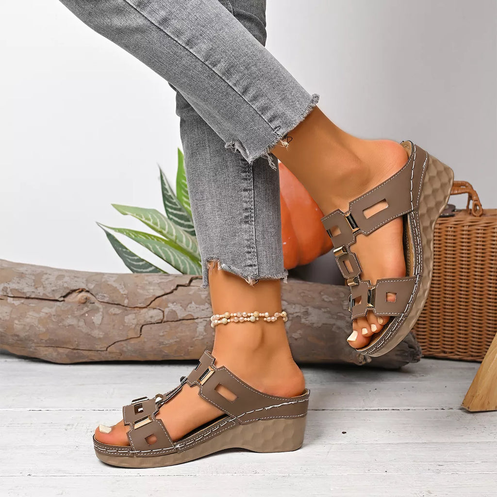 Shopimist open toe wedge sandals with chunky heels and stylish straps, perfect for summer and casual wear.
