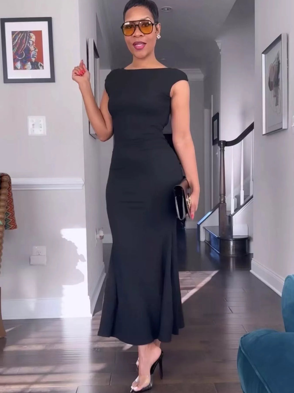 Backless cap sleeve maxi dress by Shopimist featuring a flowing silhouette and elegant design, shown in a stylish fabric.