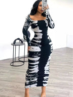 Shopimist tie-dye long sleeve maxi dress featuring vibrant colors and a flowing silhouette, perfect for casual or boho style.