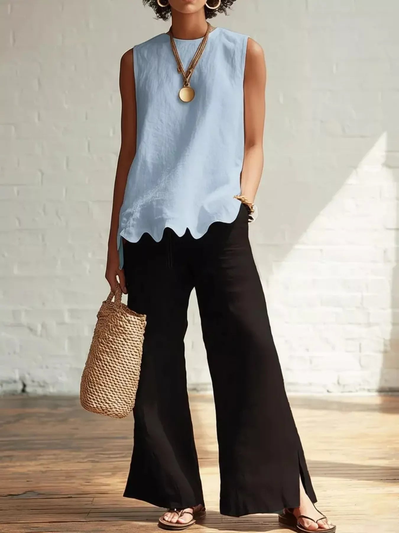 Plus size sleeveless tank top with scalloped hem from Plush Fashion Hub, featuring a full-size fit and stylish design.