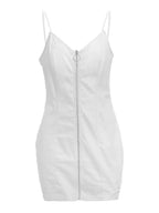 Plus size Shopimist bodycon mini dress with full zip-front, figure-hugging design, shown in black on a model.
