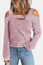 Women's elegant cold shoulder blouse from Trendsi, featuring cutout details and a chic casual polyester top design.