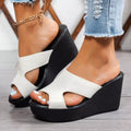 Open toe wedge sandals by Shopimist featuring a woven heel and ankle strap, perfect for summer footwear style.