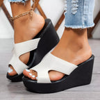 Open toe wedge sandals by Shopimist featuring a woven heel and ankle strap, perfect for summer footwear style.