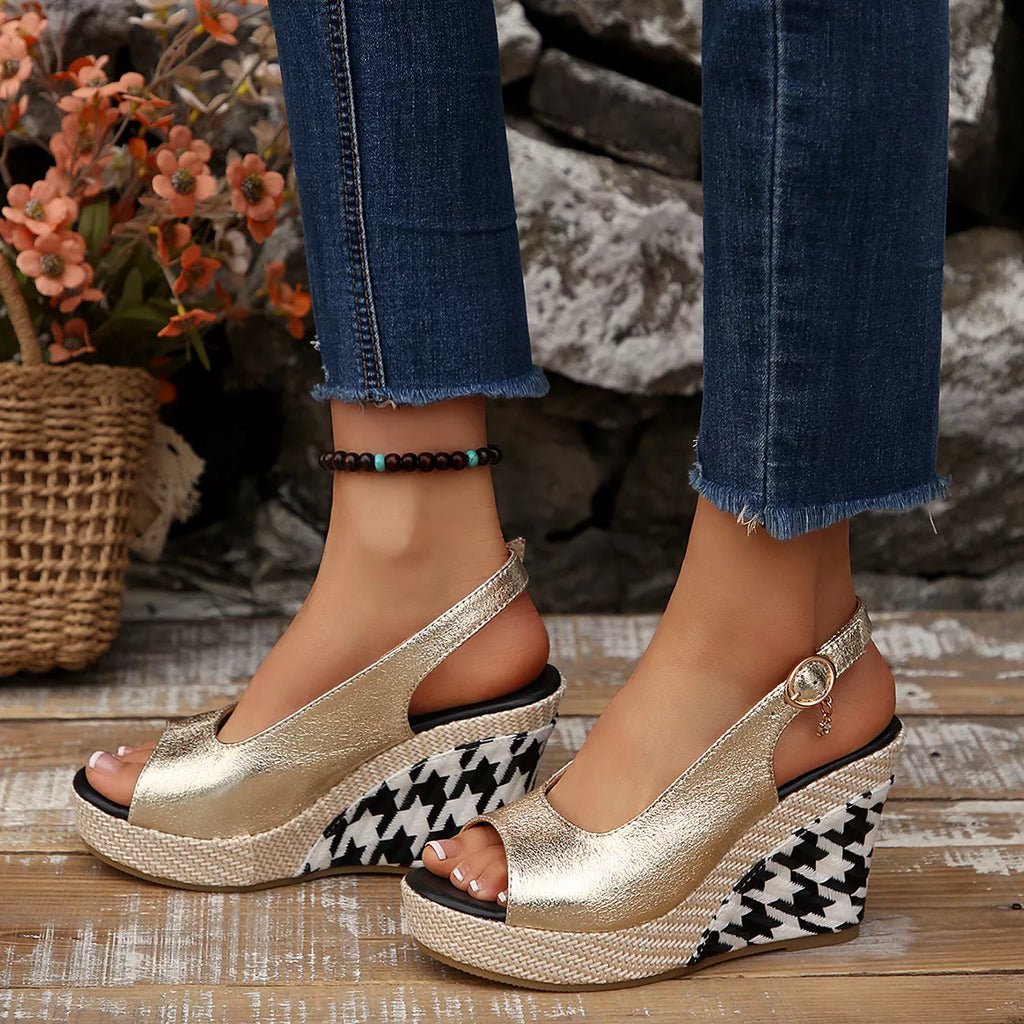 Open toe wedge sandals by Shopimist featuring a comfortable heel and stylish design, perfect for summer footwear.