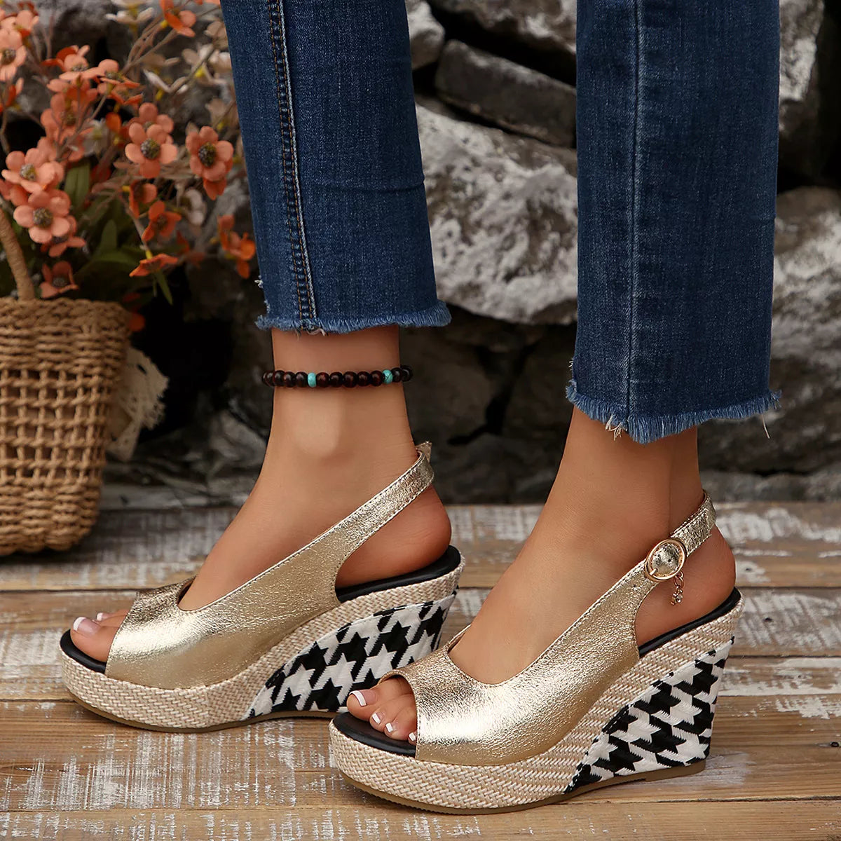 Open toe wedge sandals by Shopimist featuring a comfortable heel and stylish design, perfect for summer footwear.