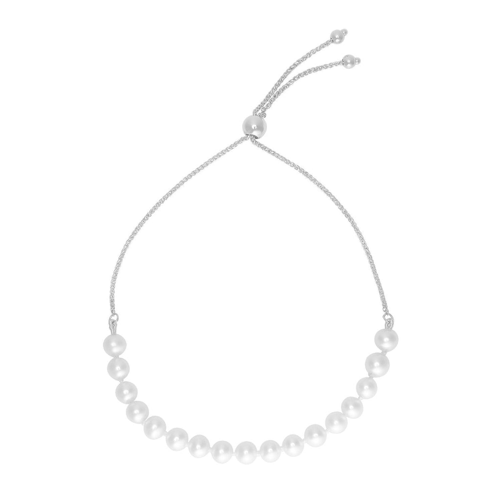 14k white gold adjustable friendship bracelet with pearls, featuring a delicate design and secure clasp, by Bids.com