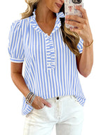 Women's striped puff sleeve blouse with ruffled details, stylish and feminine shirt from Trendsi.