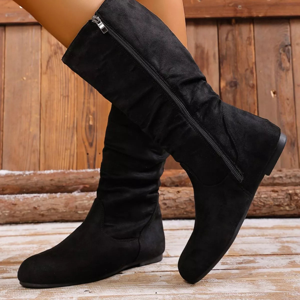 Round toe side zip boots by Trendsi featuring stylish design and durable material, shown in a close-up image.