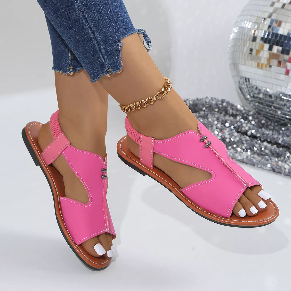 Open toe flats sandals by Shopimist featuring sleek design, beige color, and comfortable flat sole perfect for casual wear.