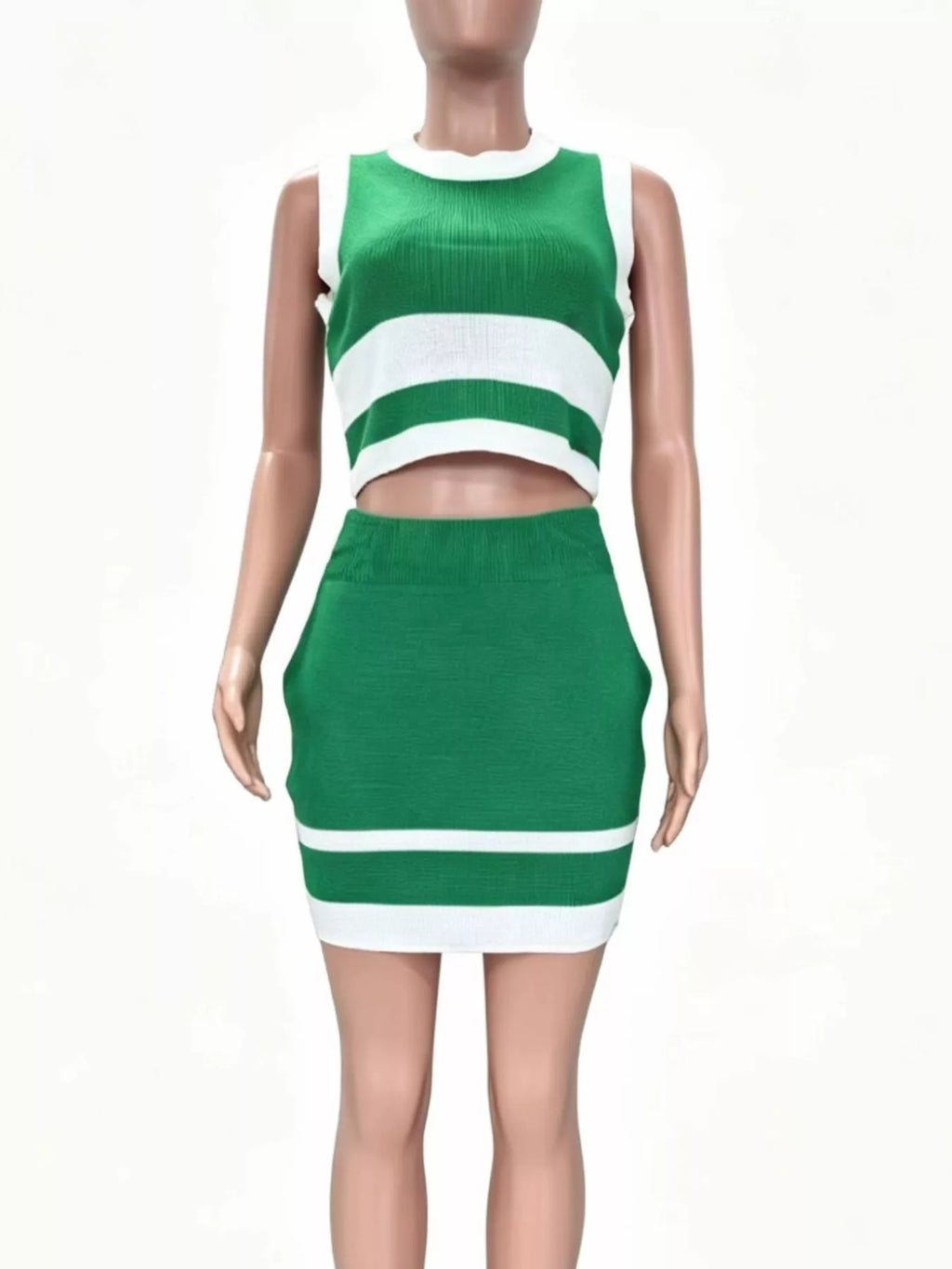 Shopimist contrast trim tank top and matching knit skirt set, featuring stylish detailing and comfortable fit.
