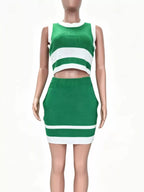 Shopimist contrast trim tank top and matching knit skirt set, featuring stylish detailing and comfortable fit.