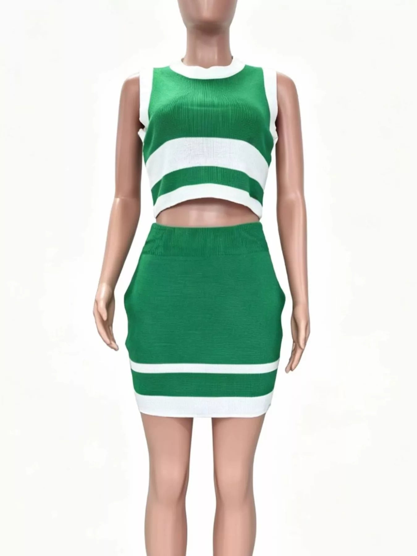 Shopimist contrast trim tank top and matching knit skirt set, featuring stylish detailing and comfortable fit.