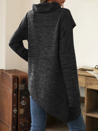 Trendsi asymmetrical hem cowl neck long sleeve t-shirt, stylish tops with unique hem and cozy long sleeves, in a versatile design.