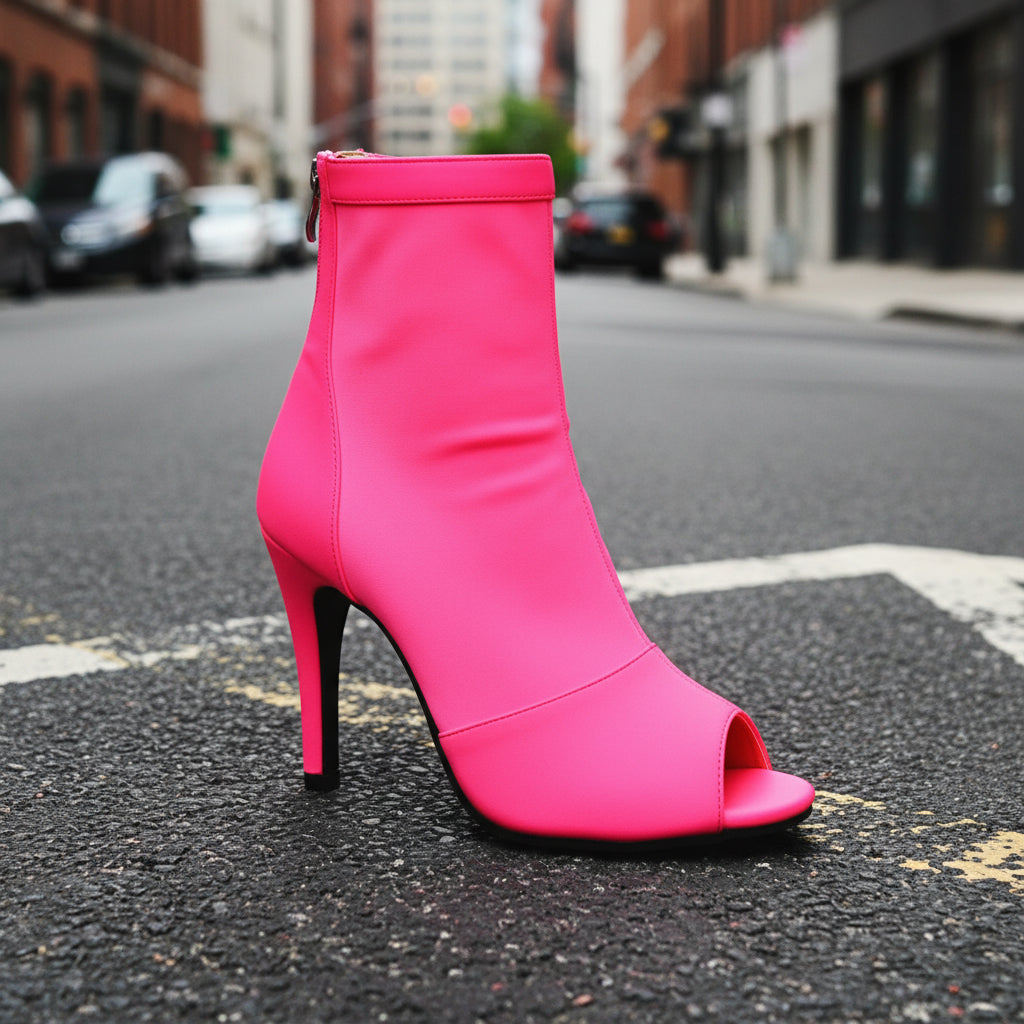 Women’s peep toe stiletto boots by Plush Fashion Hub featuring high heels and fishmouth design, stylish footwear for women.