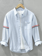 Men's plus size striped casual long sleeve shirt by Simply Love, featuring a comfortable fit and stylish design.