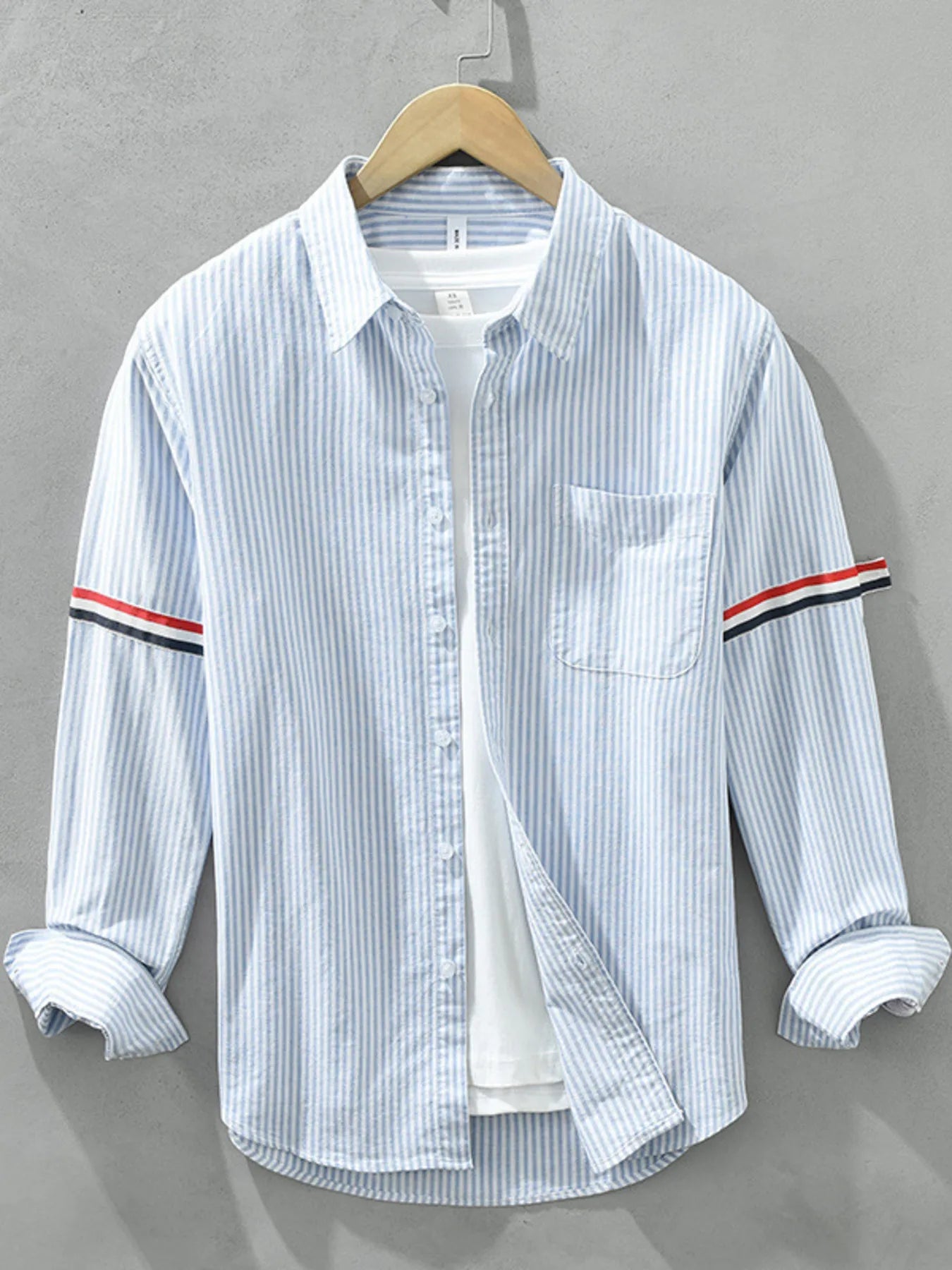Plus size men's striped casual long sleeve shirt from Plush Fashion Hub, featuring a comfortable and stylish top with bold horizontal stripes.