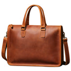 Men's Crazy Horse leather briefcase for laptop, Plush Fashion Hub, with sturdy handles and classic design, suitable for business use.