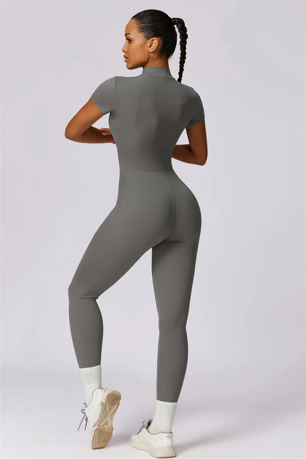 Fitglutes Activewear Mia Belle jumpsuit, black athletic one-piece with racerback design for gym and workout sessions.