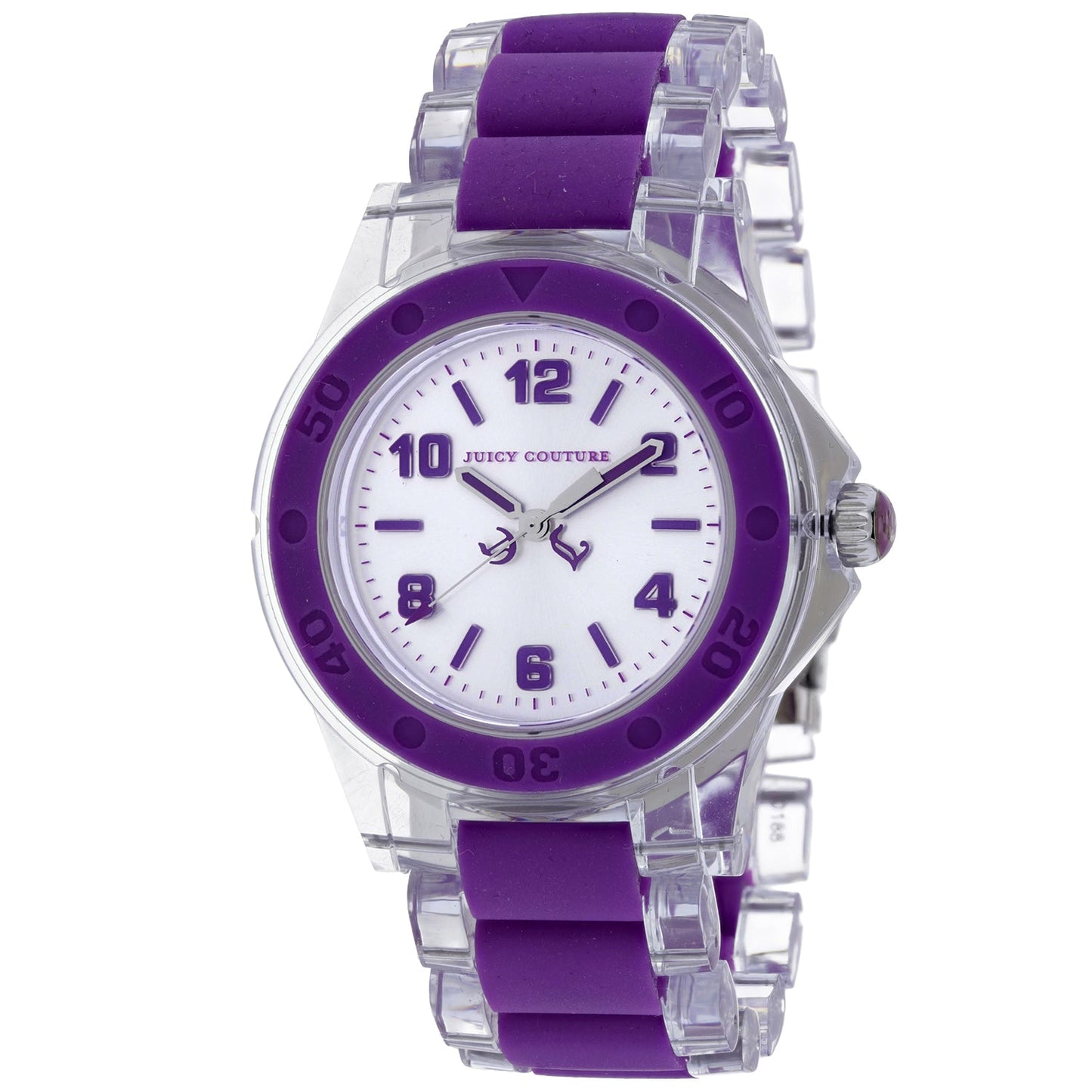 Juicy Couture Women's Rich Girl watch with gold-tone case and white dial, stylish accessory from Plush Fashion Hub.
