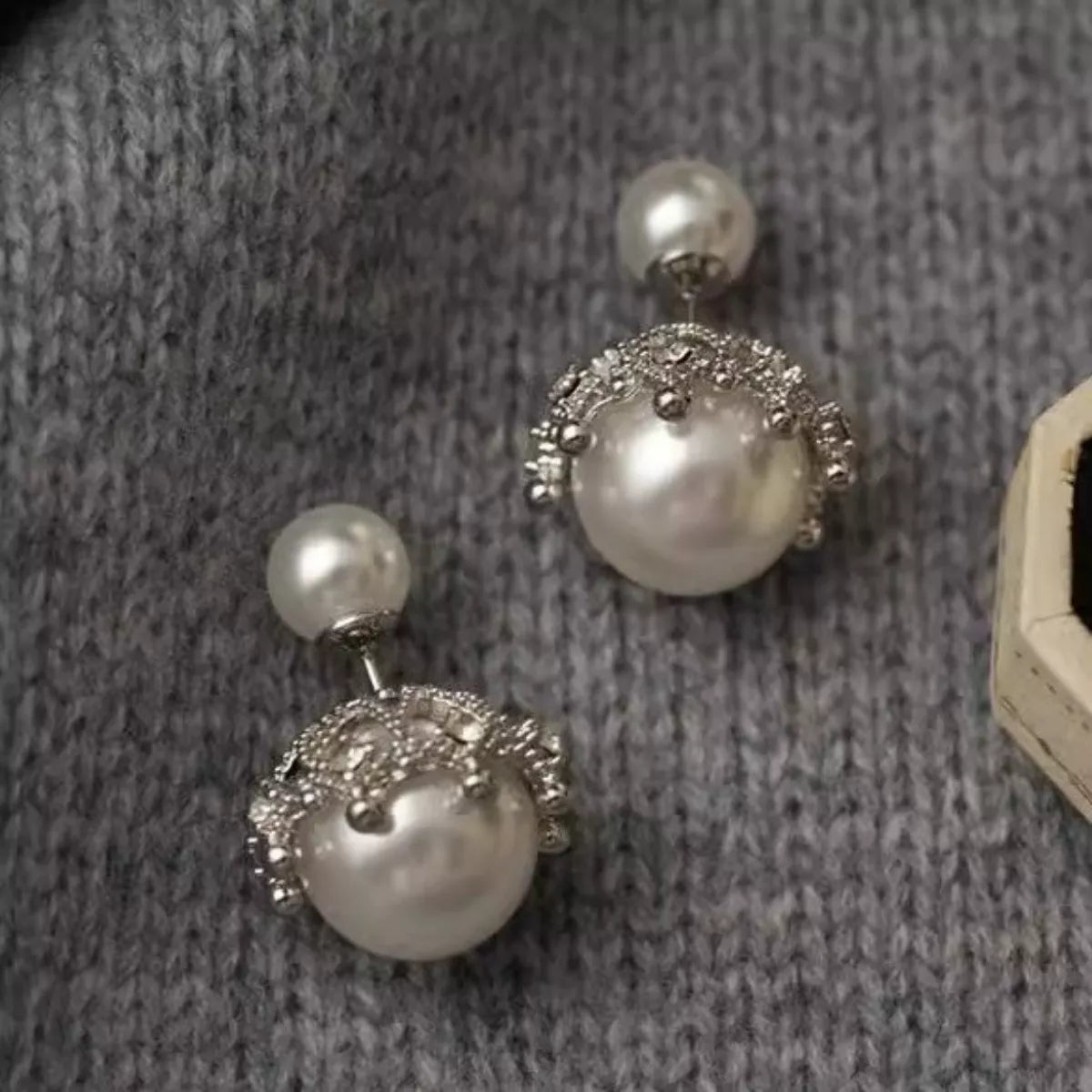 Shopimist pearl stud earring with round white pearl on a silver post, close-up view of elegant jewelry for women.