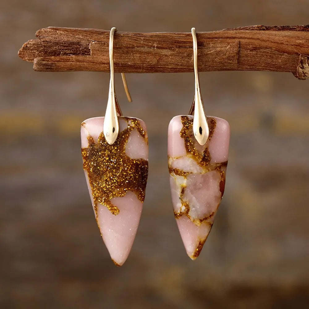 Natural stone geometric shape earrings featuring modern design, crafted by Plush Fashion Hub.