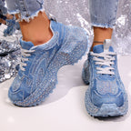 Rhinestone lace-up sandal sneaker by Plush Fashion Hub featuring sparkling rhinestones and stylish design