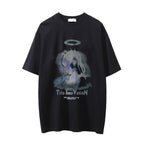 Printed washed distressed streetwear T-shirt by FitiqueFit with faded design and casual fit, shown on a plain background.