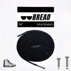 Black elastic shoelace from Plush Fashion Hub's Shadow Black collection, shown tied with flexible, stretchable design.