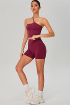 Fitglutes activewear one-shoulder crop top and shorts 2-piece set, stylish gymwear for workout and athletic activities
