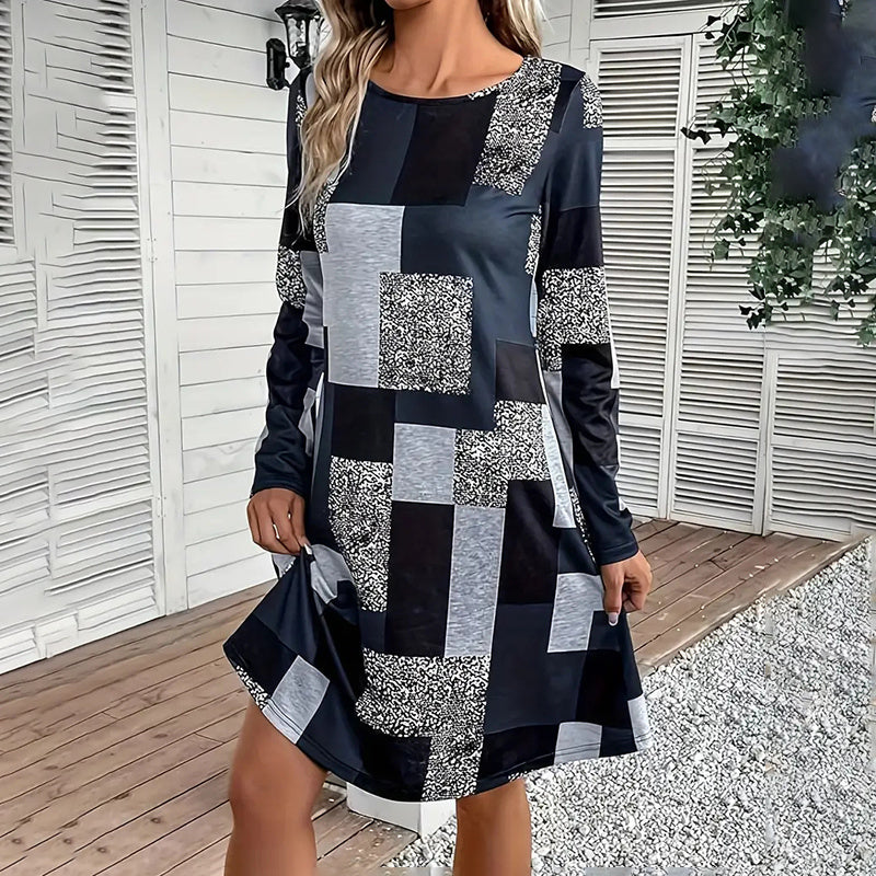 Women's round neck long sleeve casual dress by Plush Fashion Hub, featuring a comfortable fit and simple design.