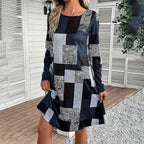 Women's round neck long sleeve casual dress by Plush Fashion Hub, featuring a comfortable fit and simple design in a versatile style.