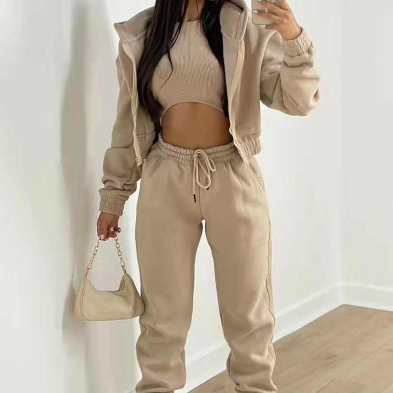 Cozy Fleece-Lined Hoodie Three-Piece Lounge Set