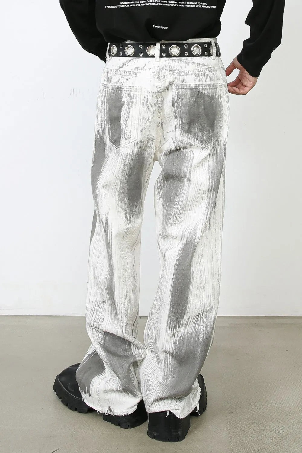 Men's contrast loose denim jeans by Trendsi, showcasing relaxed fit and stylish dark and light wash color variations.
