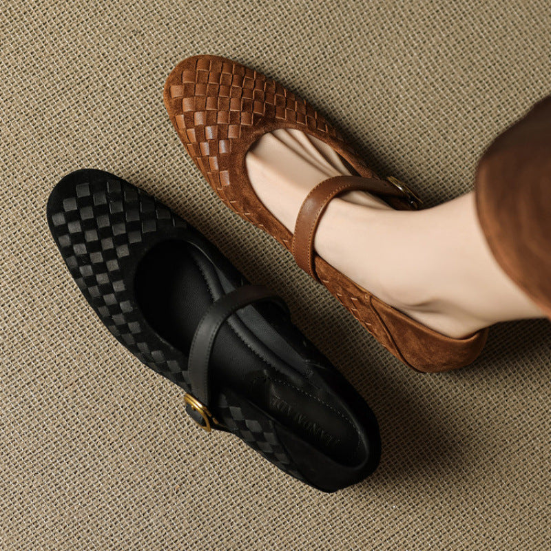 Women's plush sheepskin Mary Jane shoes with single strap, round toe, flat leather footwear from Plush Fashion Hub.