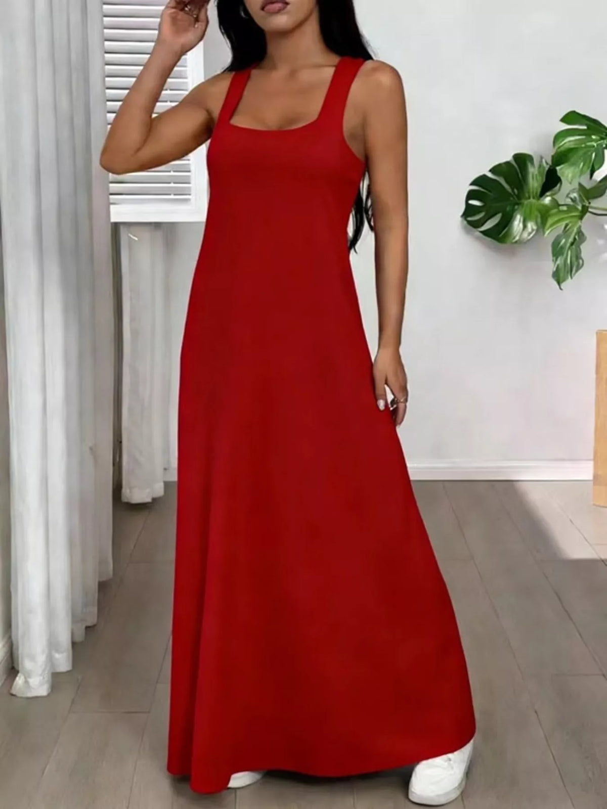 Plush Fashion Hub scoop neck cami and maxi dress two-piece set in soft fabric, featuring a fitted cami and flowing skirt, stylish and comfortable.