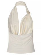 Halter neck ruched tank top by Shopimist featuring gathered fabric and sleeveless design on a neutral background.