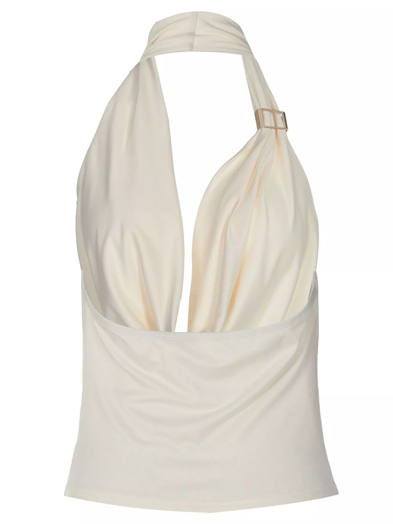 Halter neck ruched tank top by Shopimist featuring gathered fabric and sleeveless design on a neutral background.