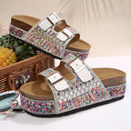 Rhinestone double buckle sandals from Shopimist featuring metallic straps and embellished buckles for a stylish summer look.