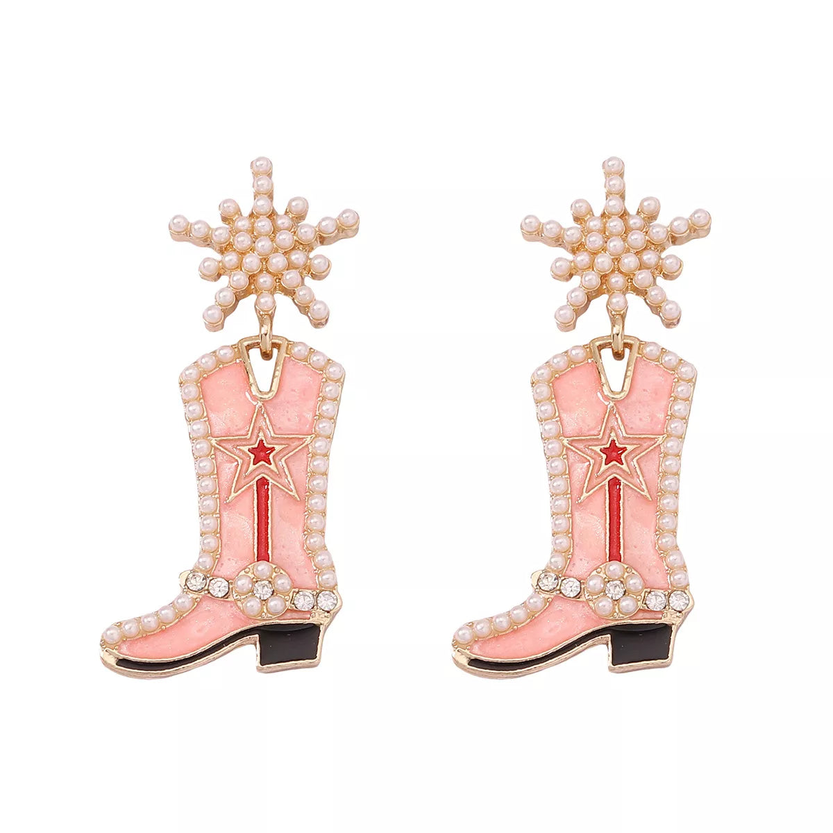 Cowgirl boot dangle earrings from Plush Fashion Hub featuring Western-inspired metal charms and intricate detailing.