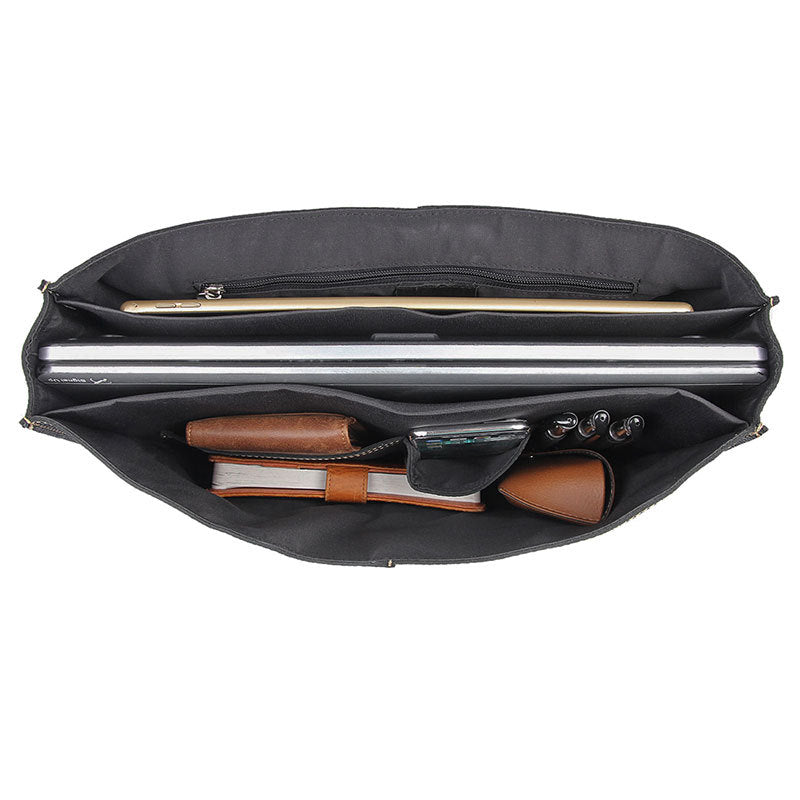 Men's retro casual leather business briefcase by Plush Fashion Hub with sturdy handles and sleek design.